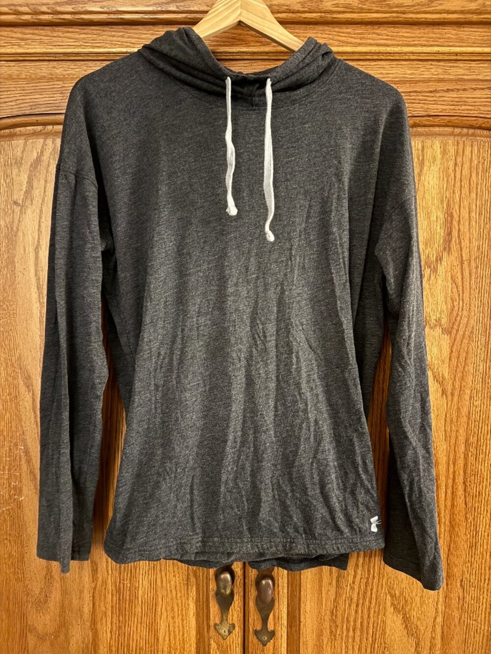Under Armour HeatGear Dark Gray Lightweight Hoodie with White Drawstrings